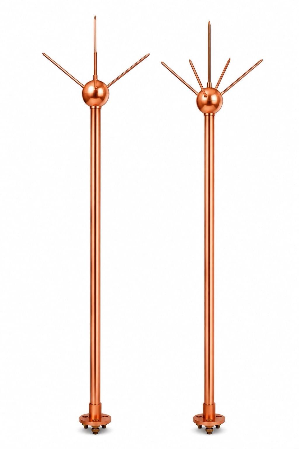 Copper lightning air terminals used to intercept lightning